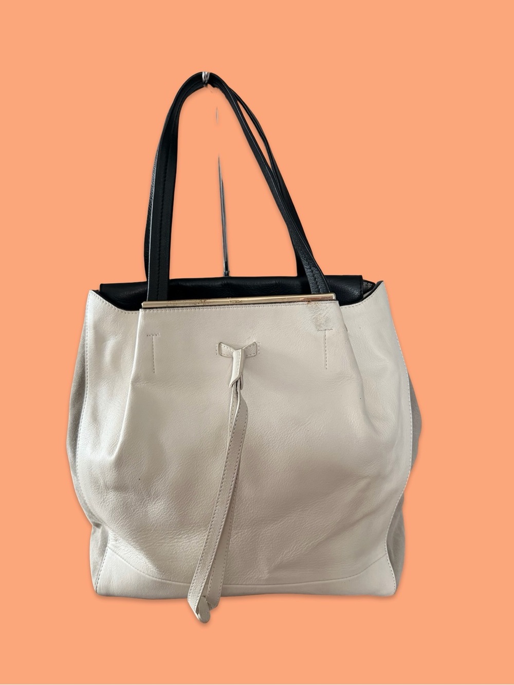 Furla Two-Tone Cream and Black Leather Tote